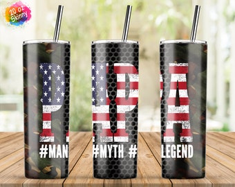PAPA Man Myth Legend Metal Camoflage, Fathers Day Tumbler, 20oz Skinny Tumbler Sublimation Ontwerpen, Rechte Taps toelopende Wrap, PNG Download