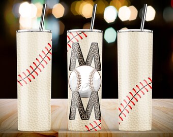 White Leather Softball Leopard MOM, 20oz Skinny Tumbler Sublimation Wrap Designs Template PNG Tumblers - Instant Download