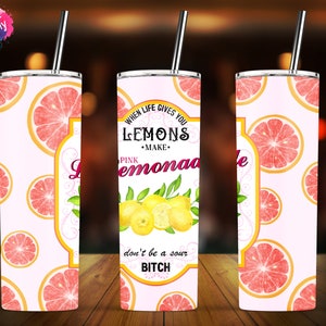 Pink Lemonade Tumbler, Summer Lemon Tumbler Wrap, Life Gives You Lemons, 20 oz Skinny Tumbler Sublimation Designs PNG, Digital Download