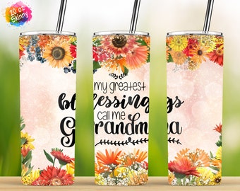20oz Skinny Tumbler, My Greatest Blessing Call Me Grandma, PNG Sublimation Streight/Taper Design Template Instant Download Full Wrap