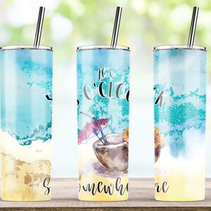 Strandmugg, det är klockan fem någonstans, sommarmugg png, 20oz smal tumbler sublimationsmalldesign png, digital nedladdning