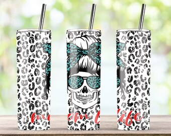 20 oz Skinny Tumbler Leopard Print Mom Life Skull Sublimation Design PNG Tumblers - Instant Download