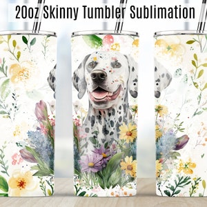 Dalmatian Dog Mom Tumbler Wrap, Spring Flower Watercolor 20oz Skinny Tumbler Sumlimation Wrap Designs Template PNG - Digital Download