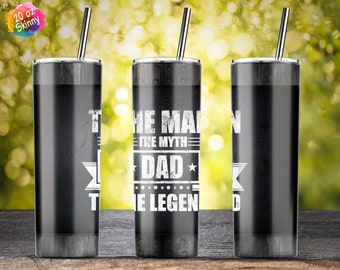 Dad Man Myth Legend Dark Metal, Fathers Day Tumbler, 20oz Skinny Tumbler Sublimation Ontwerpen, Straight Tapered Tumbler Wrap, PNG Download