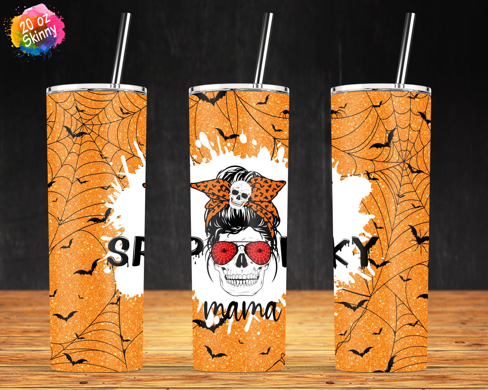 Orange Spooky Mama Halloween Tumbler 20oz Skinny Tumbler Etsy