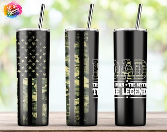 Dad The Man The Myth The Legend Camo Vlag Sublimatie, 20oz Skinny Tumbler Wrap Designs Template PNG Tumblers - Direct downloaden