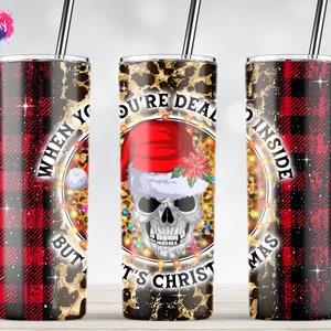 When You&#39;re Dead Inside But It&#39;s Christmas, Lustiges Skelett, 20oz Skinny Tumbler Sublimation Wrap Designs Vorlage PNG Digital Download