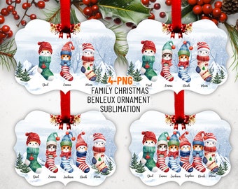 Family Stocking Ornament, Family Christmas Ornament with Names, Personalized Christmas Socks Ornament PNG Bundle Designs Digital Download