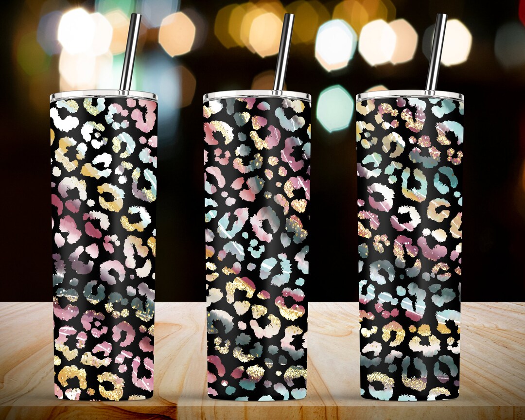 Leopard Cheetah Abstract Ink Glitter 20 Oz Skinny Tumbler Design ...