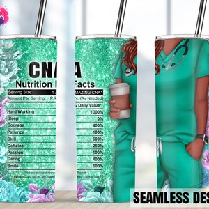 Cna Nurse Life Tumbler, Green Glitter Rose Floral, 20oz Skinny Tumbler PNG Sublimation Streight/Taper Wrap Design Template Instant Download