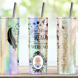 20 oz Skinny Tumbler Sublimation Memorial Photo Frame Rainbow Pastel Glitter You Wings Were Ready PNG Design - Instant Download