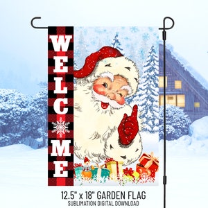 Weihnachtsmann Willkommen Garten Flagge, Merry Christmas Yard Flag PNG Sublimation Designs, Winter Garten Flagge, Merry Christmas Datei Digital Download