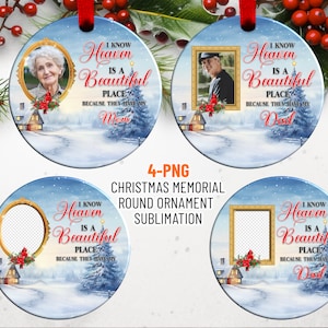 Round Ornament Bundle PNG Sublimation Template, Heaven is a Beautiful Place, Photo Memorial Christmas Ornament Png Designs Digital Download