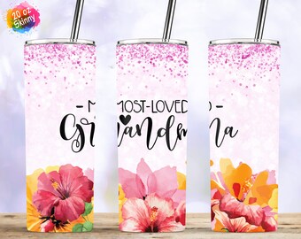 Grandma Tumbler, Abuela Tumbler, Abuela Más Querida, 20oz Skinny Tumbler Sublimation Diseños Rectos / Cónicos PNG, Descarga Digital