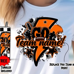 Go Football Black Orange, Sport Icon Mascot School Sport Team Spirit Logo, GO football Team, Football team Fan, PNG Sublimation File