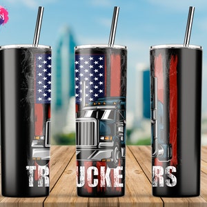 Truck Driver Tumbler, Truckers American Flag, Truck Tumbler, Dad Tumbler, 20oz Skinny Tumbler Wrap Designs Template PNG - Digtial Download