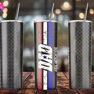 DAD A Real American Hero, Grunge Diamond Plate, Father Day Tumbler, 20oz Skinny Tumbler Wrap Designs Template PNG  - Instant Download