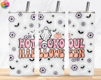 3D Inflated Bubble Spooky Ghost, Halloween Hot Ghoul, 20 oz Skinny Tumbler, Sublimation Design PNG, Puffy Tumbler Wrap, Digital Download