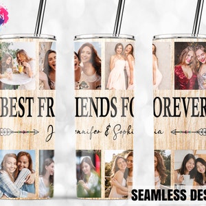 Ramka na zdjęcia, najlepszy przyjaciel Tumbler Wrap, kolaż zdjęć, prezent dla najlepszego przyjaciela, 20 uncji chudy sublimacja prosty/zwężający się wzór PNG cyfrowe pobieranie