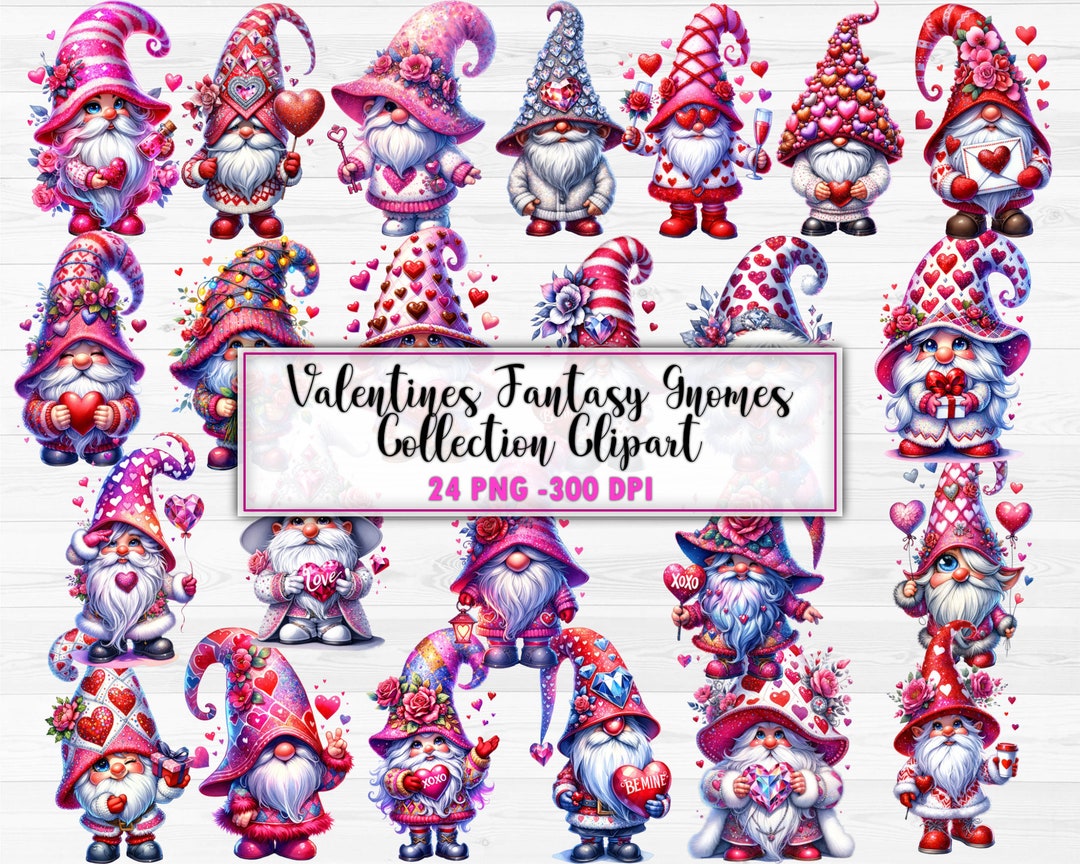 Watercolor Cute Gnome Valentine PNG, Fantasy Gnome, Festive Gnomes ...