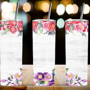 Wood Grain, Wood Flower, Floral Tumbler for 20oz Skinny Tumbler Sublimation PNG Wrap Tumblers - Instant Download