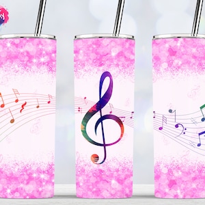Music Notes, Music Keys, Musician Tumbler, Sweet Pink Glitter Tumbler Sublimation Design PNG Download, 20oz Skinny Tumbler