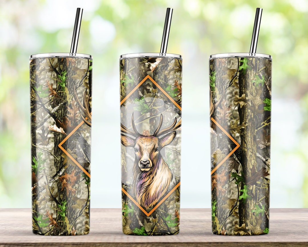 Camp Deer Camo and Wood Sublimation Design for 20oz Skinny Tumbler PNG ...