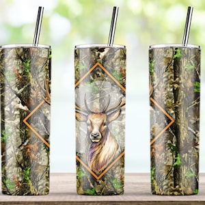 Camp Deer Camo and Wood Sublimation Design for 20oz Skinny Tumbler PNG Wrap, Full Wrap Tumbler - Instant Download