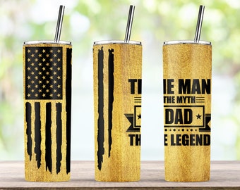 Grunge Amerikaanse vlag, man mythe legende, vaders dag tumbler, 20oz skinny tumbler sublimatie ontwerpen, rechte taps toelopende tumbler wrap, PNG download