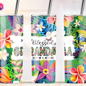 Blessed Grandma Tumbler, Floral Tumbler, Mothers Day Tumbler, 20oz Skinny Tumbler Sublimation Wrap Template Designs PNG, Digital Download