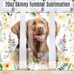 Chesapeake Bay Retriever Dog Mom Tumbler Wrap, Spring Flower Watercolor 20oz Skinny Tumbler Sumlimation Wrap Designs PNG - Digital Download