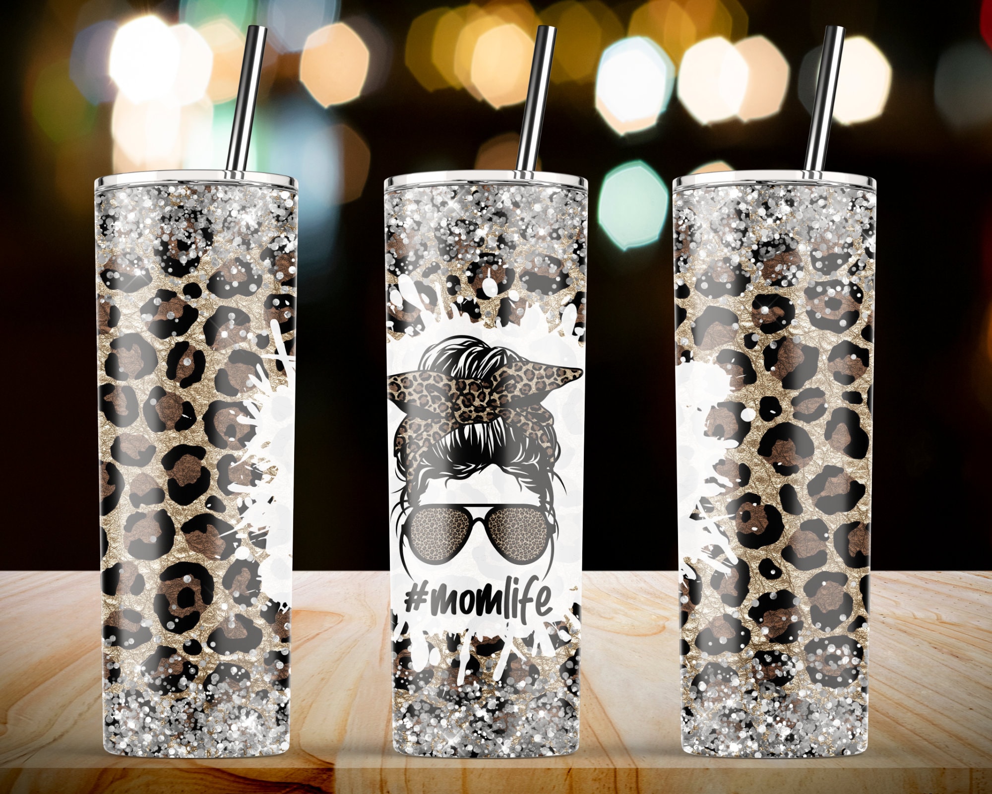 Mom Tumbler Mom Life Brown Leopard Glitter Messy Bun 20oz - Etsy