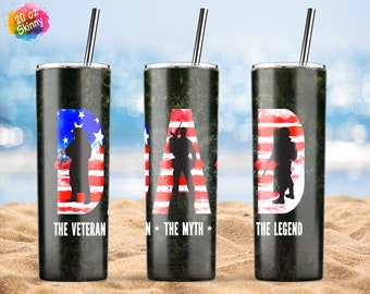 Dad The Veteran The Myth The Legend , Vatertag Geschenk Tumbler, 20oz Skinny Tumbler Sublimation Wrap Designs Vorlage PNG - Direkter Download