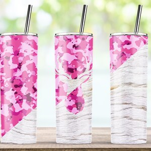 Deer Head Stag Pink Camo, Deer Hunting, Dad Tumbler, 20oz Skinny Tumbler Subliamtion Design Straight/Tapered PNG, Digital Download