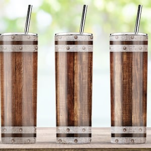 Wood Barrel Blank Wine Whiskey Sublimation Design for 20oz Skinny Tumbler PNG Wrap, Full Wrap Tumbler - Instant Download