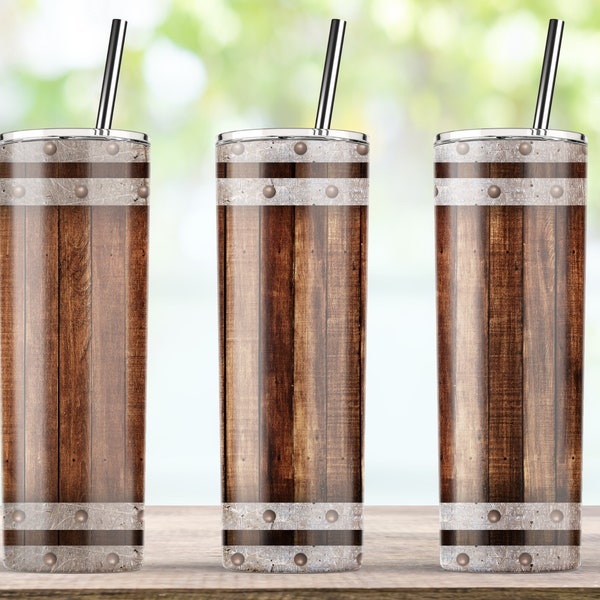 Wood Barrel Blank Wine Whiskey Sublimation Design for 20oz Skinny Tumbler PNG Wrap, Full Wrap Tumbler - Instant Download