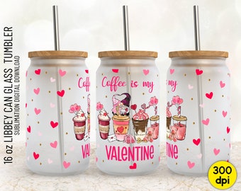 16 oz Frosted Libbey Glass Can Tumbler Coffee Is My Valentine, PNG Sublimation Designs, Funny Valentine Libbey Can Glass Digital Download