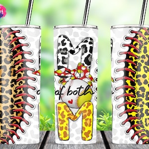 Mom Of Both Baseball Softball, Leopard, Cheetah, 20oz Skinny Sublimation Tumbler Waterslide Straight/Tapered Designs PNG Digital Download