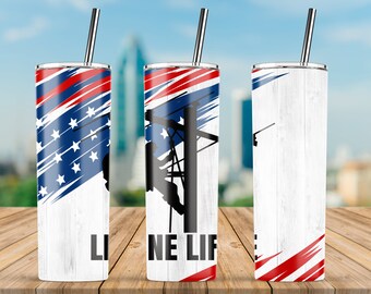 Line Life, Daddy Lineman, 20oz Skinny Tumbler Wrap Designs Template PNG, Waterslide Tumblers - Instant Download