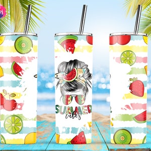 Summer Vibes Tumbler, Fruit Tumbler, Summer Tumbler, 20oz Skinny Tumbler Sublimation Wrap Designs Template PNG  - Instant Download
