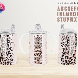 Rose Gold Leopard Sippy Cup, 12oz Sippy Cup Sublimation Wrap Design Template PNG Digital Download