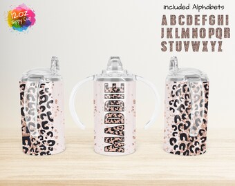 Rose Gold Leopard Sippy Cup, 12oz Sippy Cup Sublimation Wrap Design Template PNG Digital Download