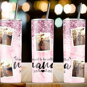 Blessed To Be Called NANA Pink Marble Glitter Photo Frame, 20oz Skinny Tumbler Wrap Designs Template PNG Tumblers - Instant Download