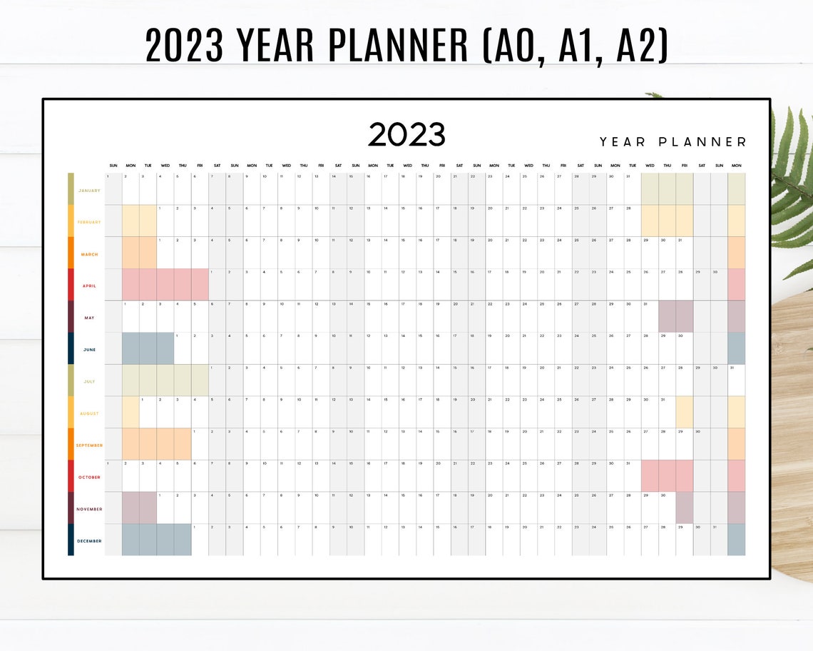 2023 Yearly Planner Printable A0,A1,A2, Yearly Wall Calendar, Desk