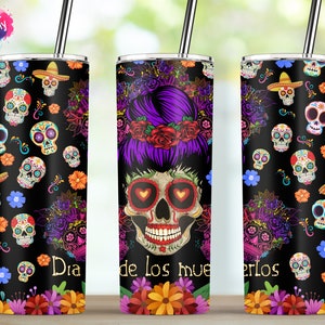 Dia De Los Muertos, Day Of The Dead, Catrina Tumbler Wrap, 20oz Skinny Tumbler Sublimation Design Download PNG, Straight/Tapered