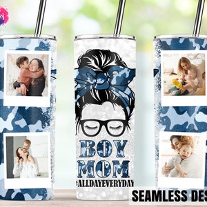 Boy Mom, Mom Life Blue Camo Fotorahmen Tumbler, 20oz Skinny Tumbler Wrap Sublimation Designs Template PNG Waterslide Digital Download
