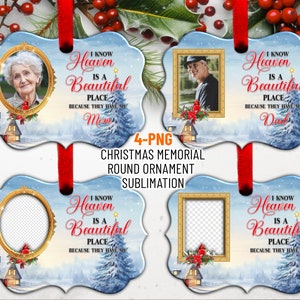Benelux Ornament Sublimation Bundle, Heaven is a Beautiful Place PNG Template, Photo Memorial Christmas Ornament Png Design Digital Download