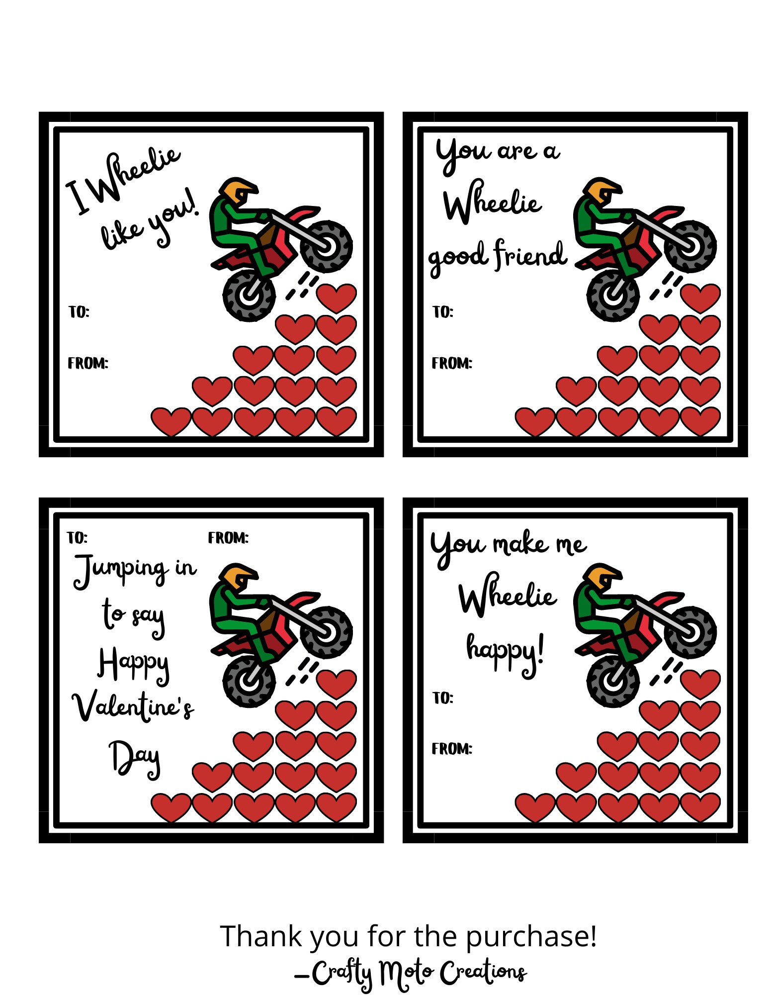 Printable Valentine Cards for Kids, Motocross, Motorcycle, Moto Cross ...