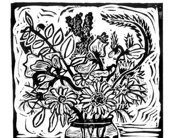 Bauernmarkt Bouquet Lino Print