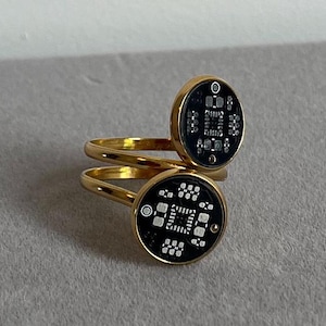 Bague Circuit Moderne - Bijoux Geek PCB | Cadeau bague circuit cyberpunk pour les passionnés de technologie, les programmeurs et les ingénieurs